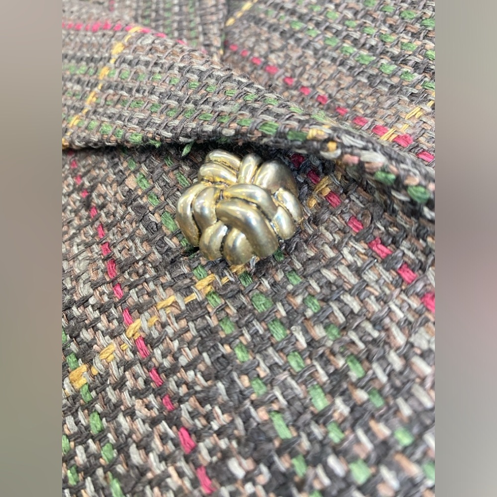 Doncaster Vintage 80s 100% Silk Brown Tweed Multicolor Plaid Longline Blazer 8 - Picture 12 of 17